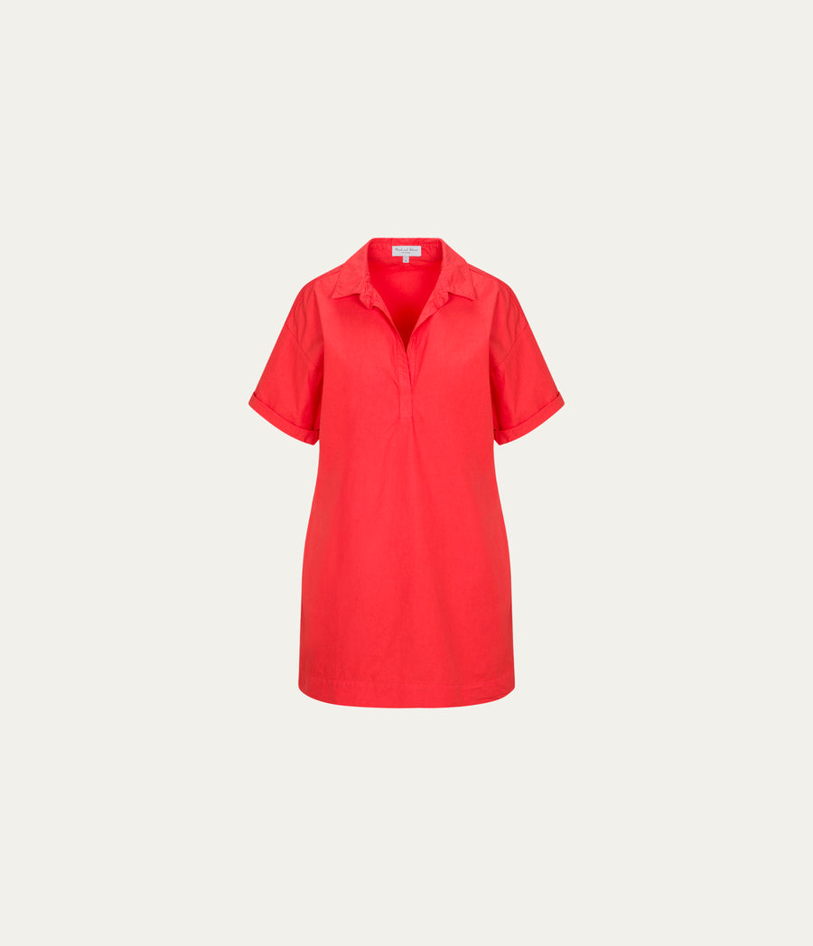 Emmeline Shirtdress in SAMBA RED Close up View #SAMBA
