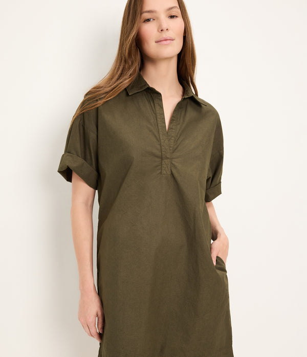 Emmeline Shirtdress in TOPIARY GREEN  Close up View #TOPIARY