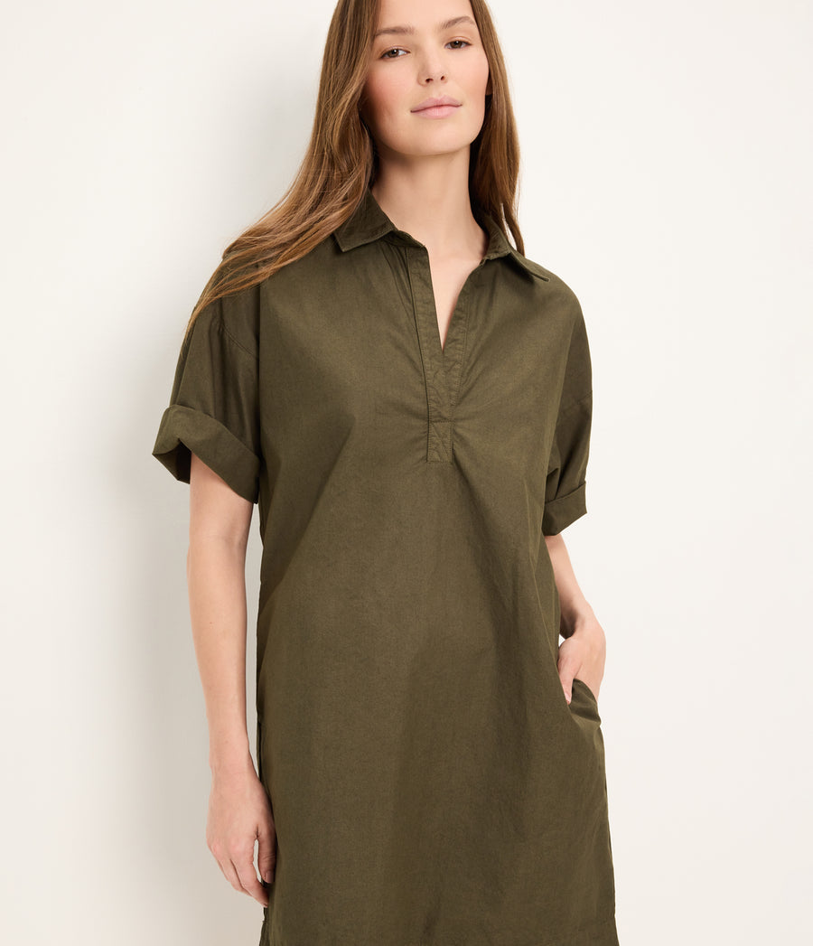 Emmeline Shirtdress in TOPIARY GREEN  Close up View #TOPIARY