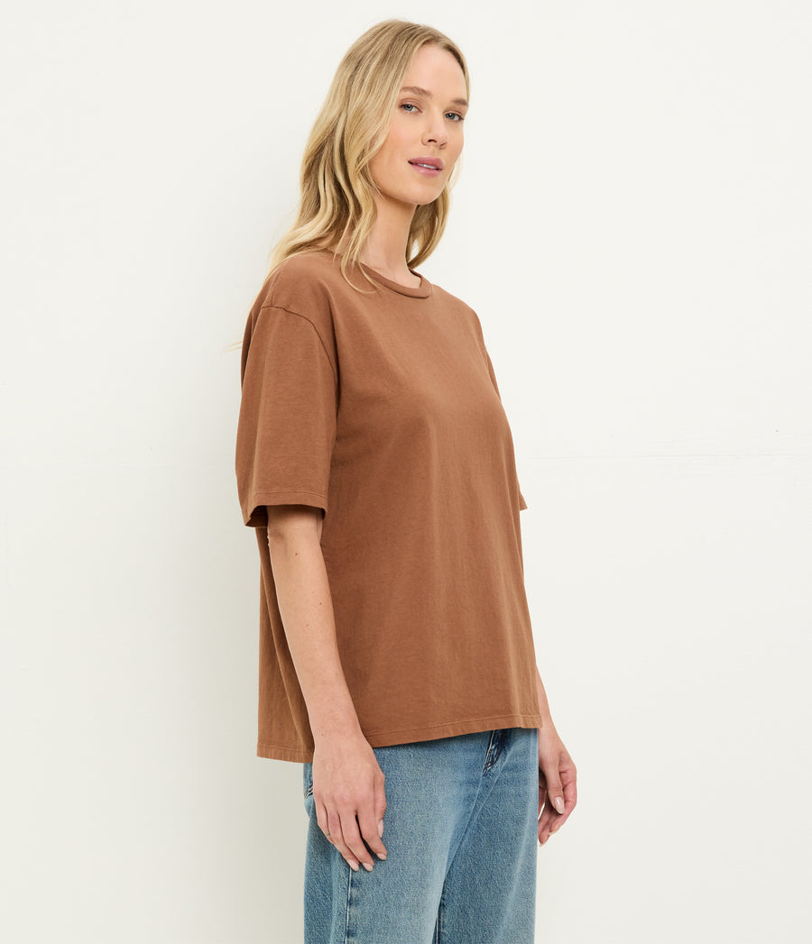 Kennedy Boyfriend Tee in Bark Brown Side View #BARK