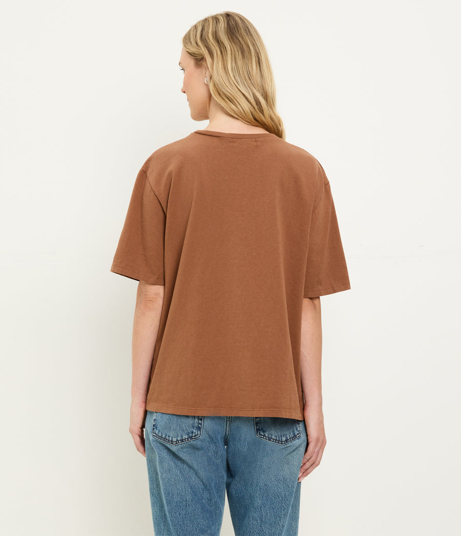 Kennedy Boyfriend Tee in Bark Browm Back View #BARK