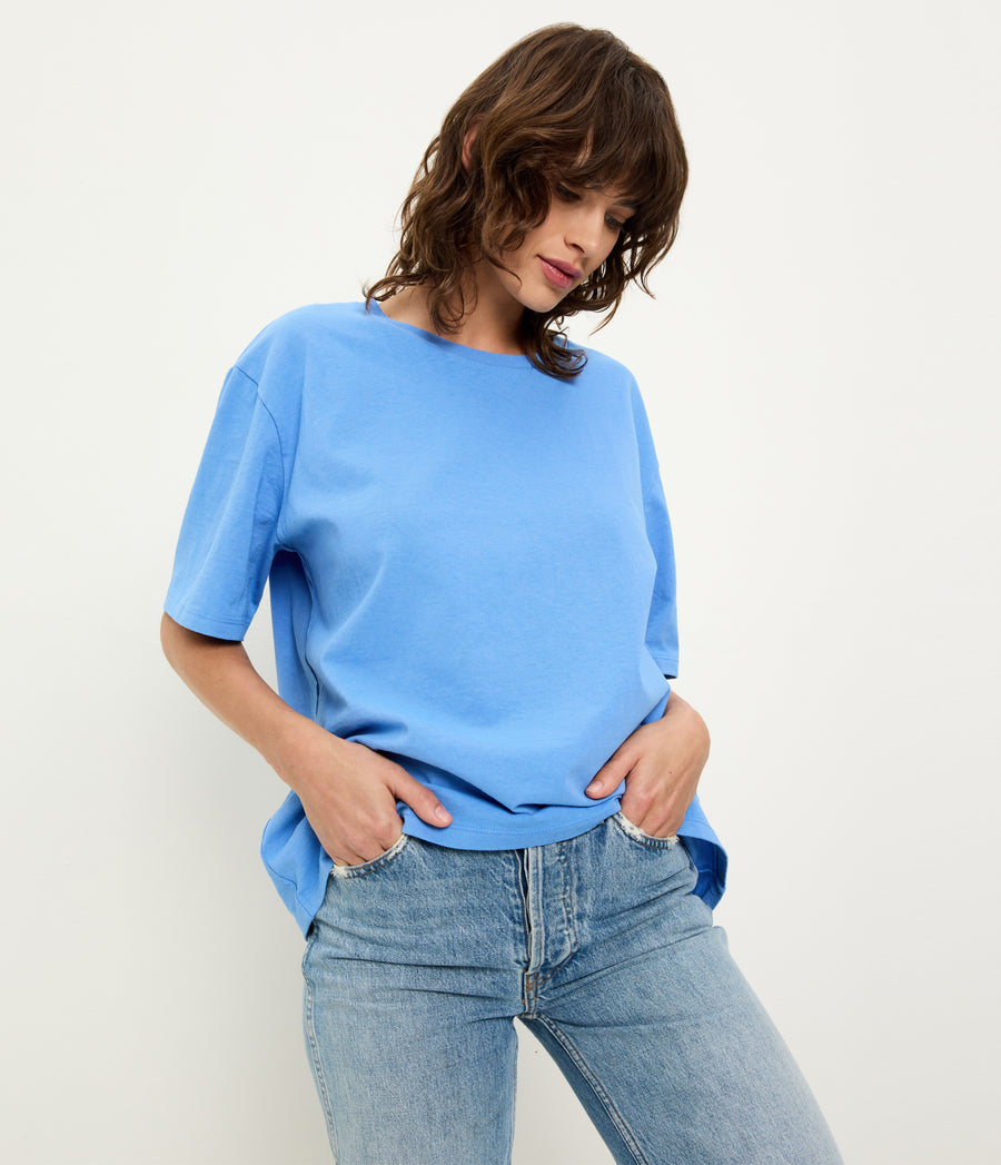 Kennedy Boyfriend Tee in BABY BLUE Blue Close up View #BLUE RIBBON
