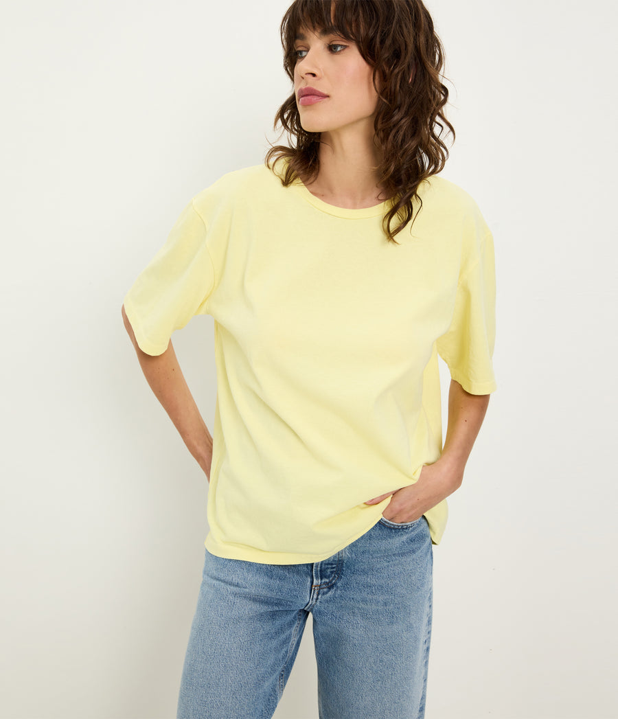 Kennedy Boyfriend Tee in BUTTERCUP Yellow Close Up View #BUTTERCUP