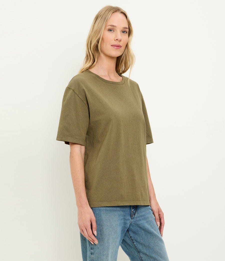 Kennedy Boyfriend Tee in CAPER  Green Side View #CAPER