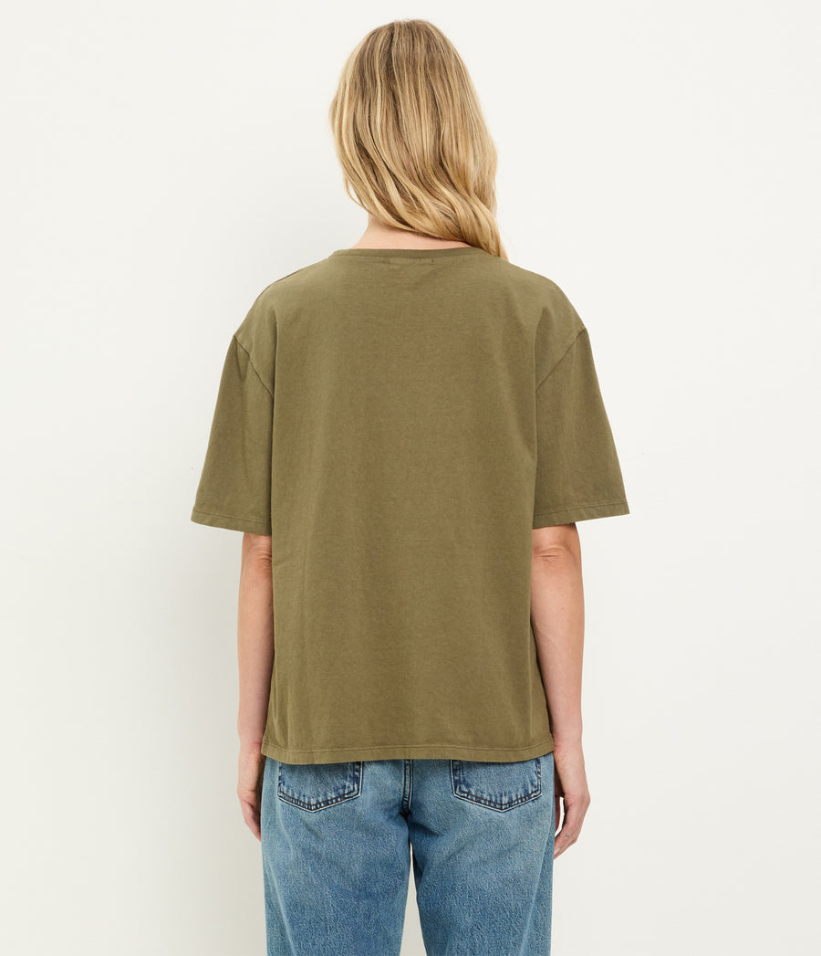 Kennedy Boyfriend Tee in CAPER Green Back View #CAPER
