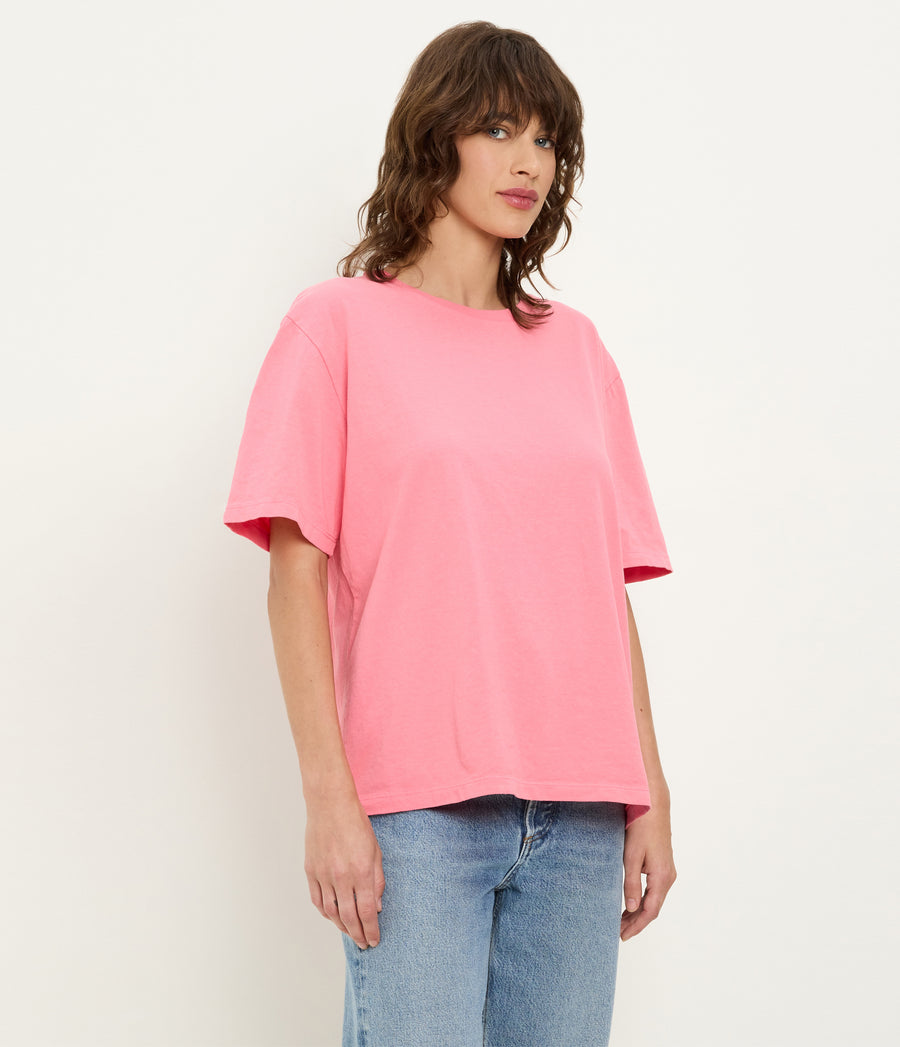 Kennedy Boyfriend Tee in DRAGONFRUIT Pink Side View #DRAGONFRUIT