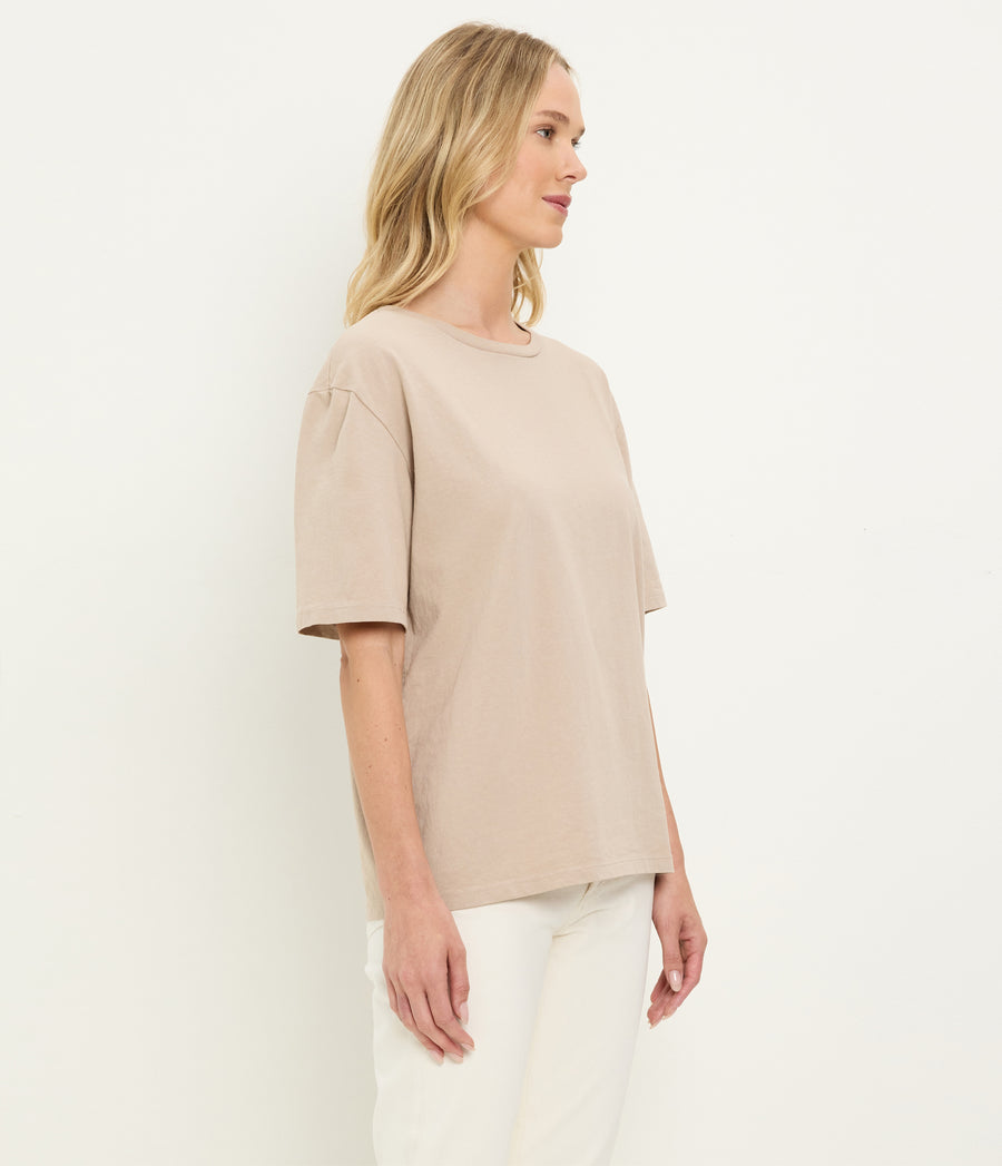 Kennedy Boyfriend Tee in  MACADAMIA Beige Side View #MACADAMIA