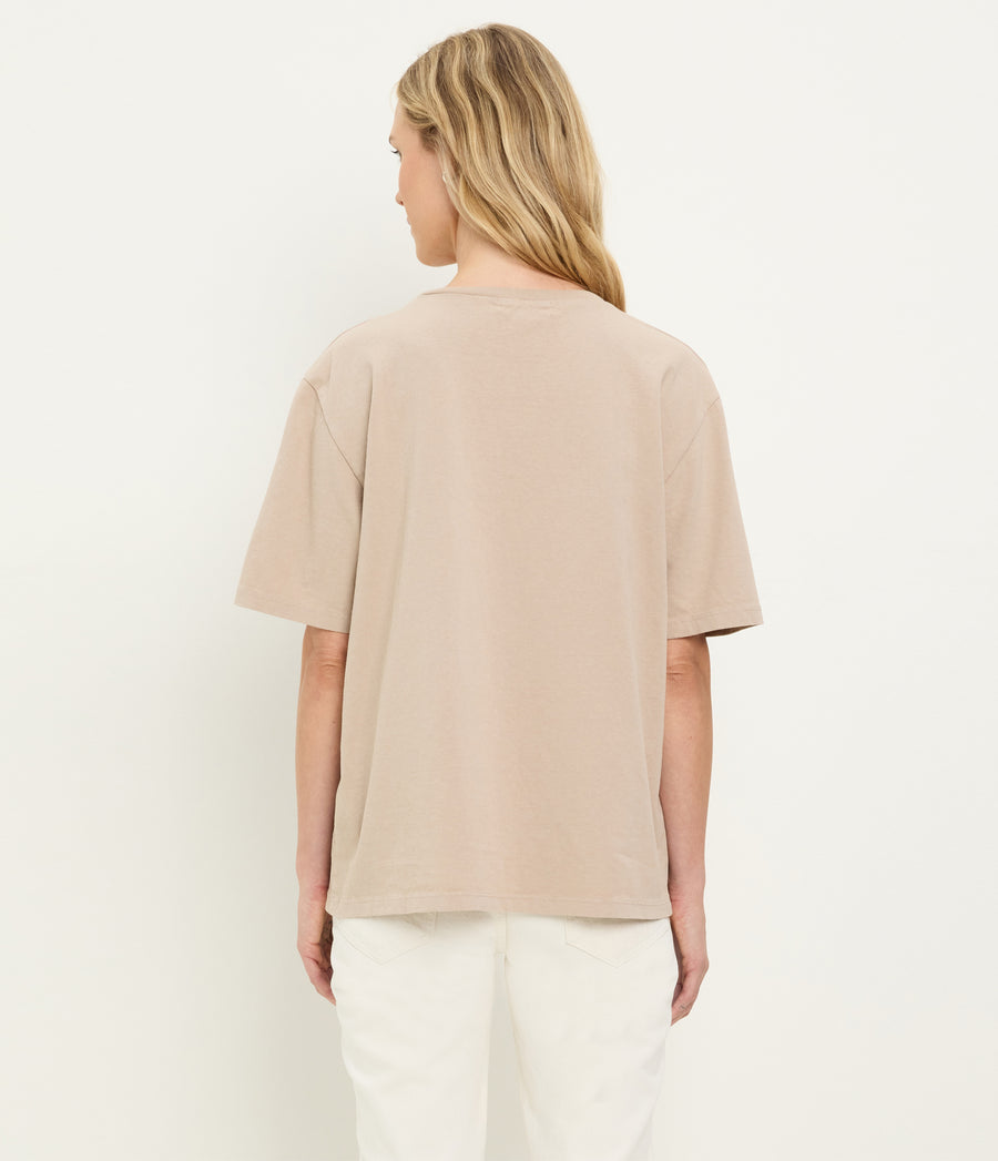 Kennedy Boyfriend Tee in  MACADAMIA Beige Back View #MACADAMIA
