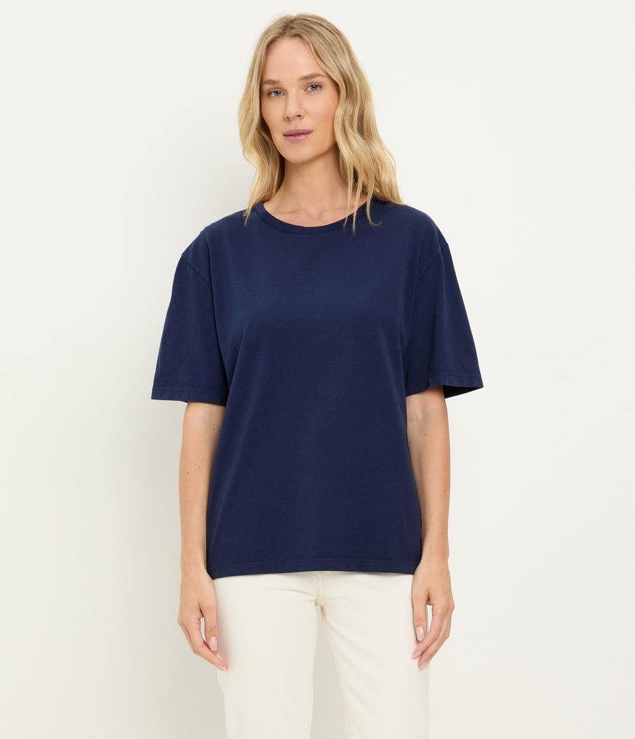 Kennedy Boyfriend Tee in Nocturnal Blue Close up View  #NOCTURNAL