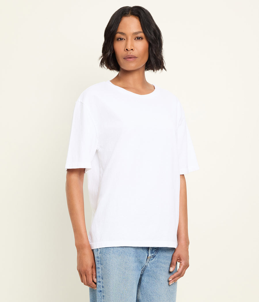 Kennedy Boyfriend Tee in White Full Body View #WHITE