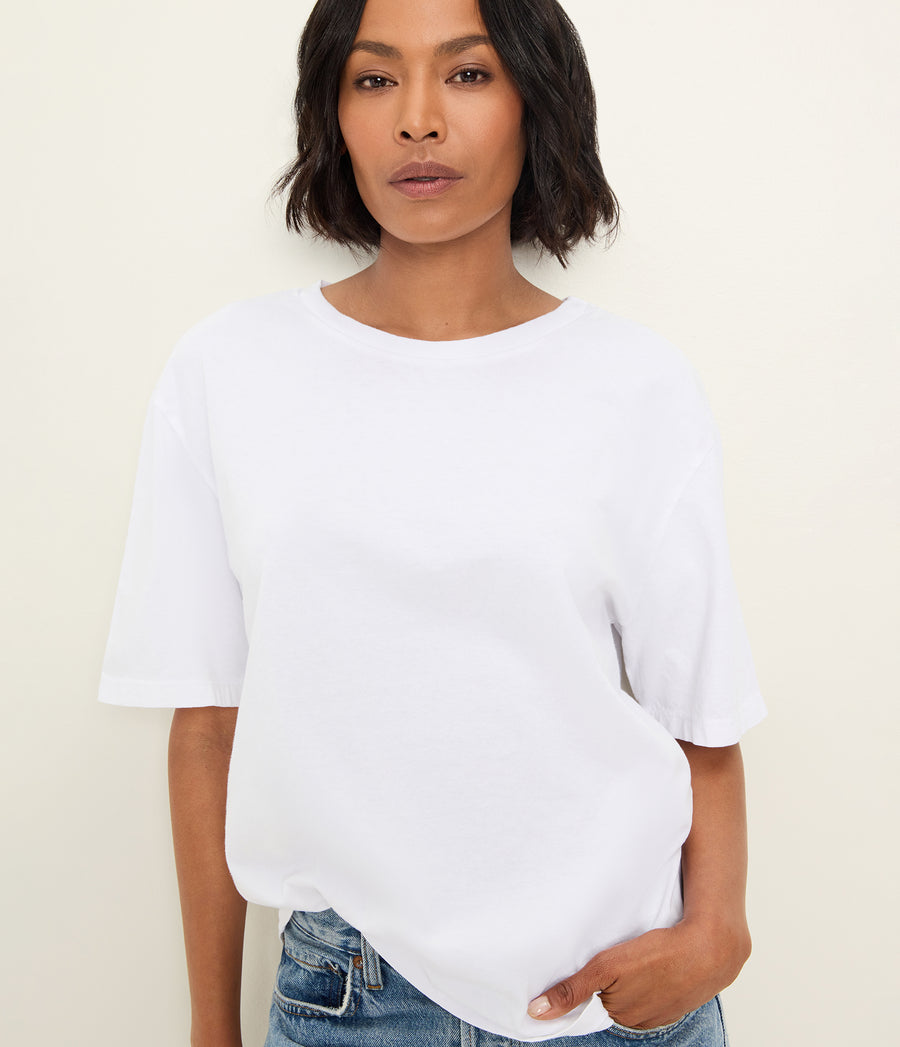 Kennedy Boyfriend Tee in White Close up View #WHITE