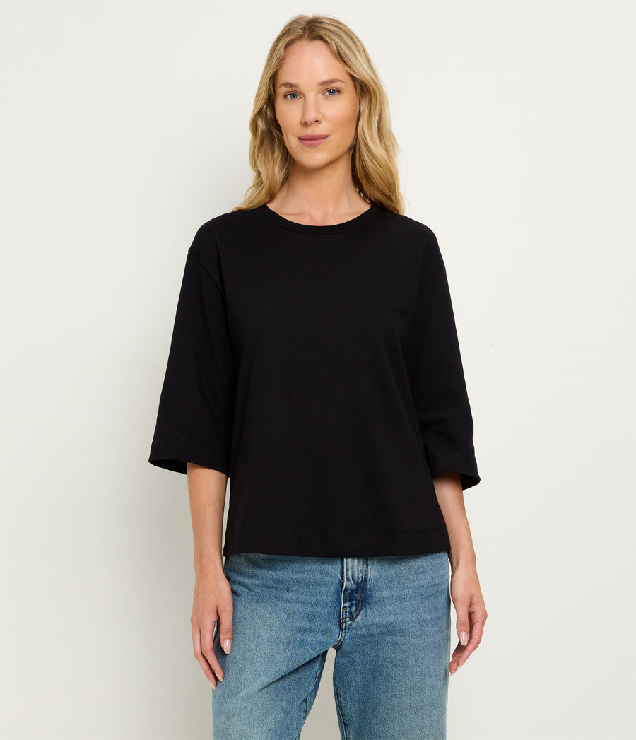 Sharona 3/4 Sleeve Tee in Black Close up View #BLACK