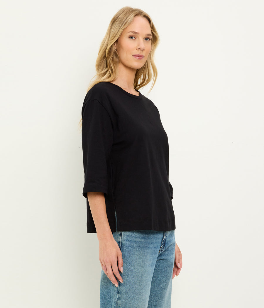 Sharona 3/4 Sleeve Tee in Black Side View #BLACK