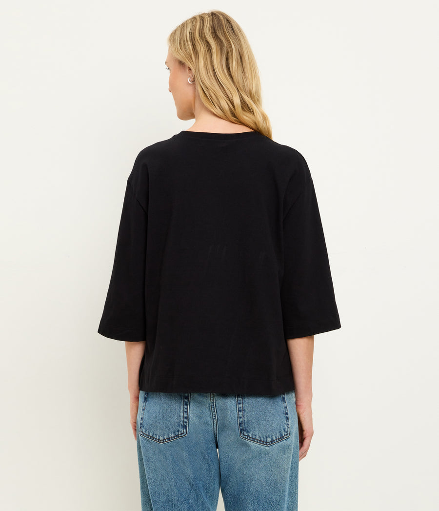 Sharona 3/4 Sleeve Tee in Black Back View  #BLACK