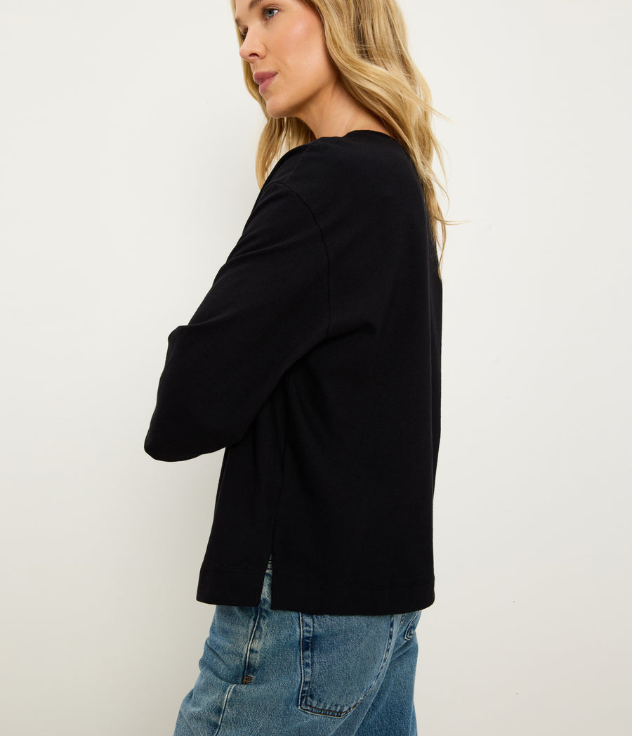 Sharona 3/4 Sleeve Tee in Black Side View #BLACK