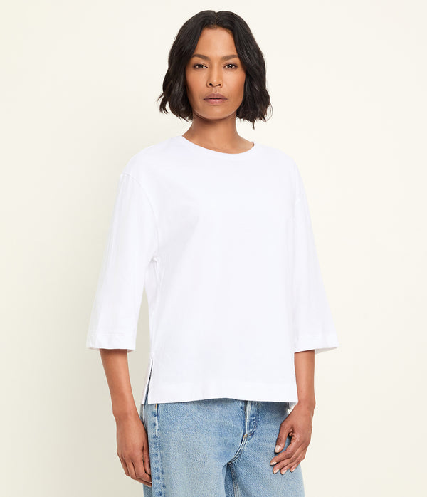 Sharona 3/4 Sleeve Tee in White Side View #WHITE