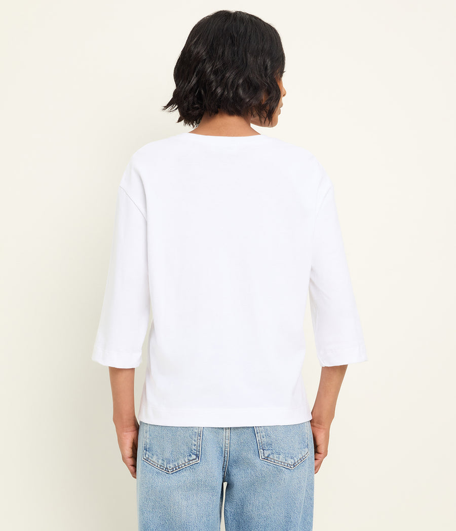 Sharona 3/4 Sleeve Tee in White Back View #WHITE