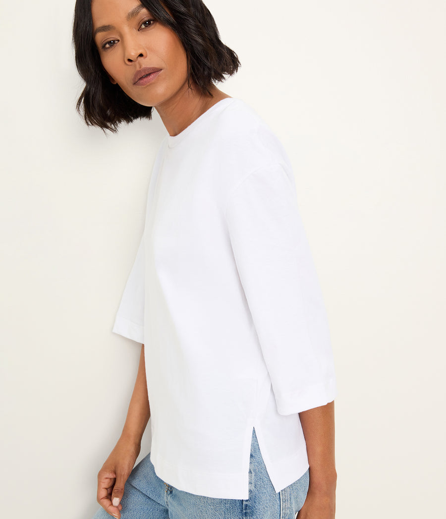 Sharona 3/4 Sleeve Tee in White Close up View #WHITE