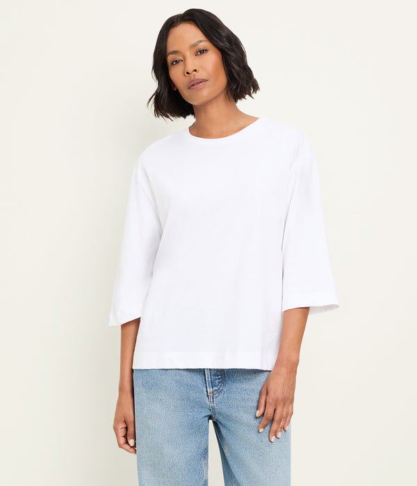 Sharona 3/4 Sleeve Tee in White Front View #WHITE
