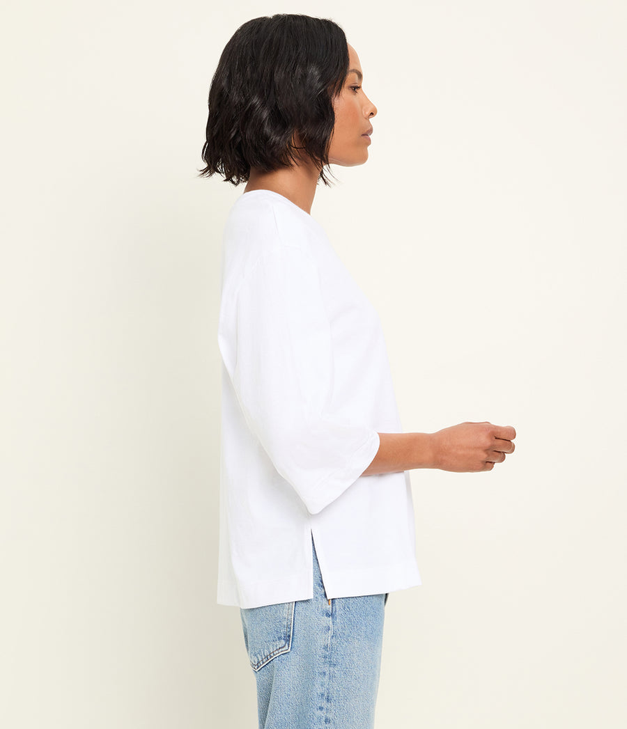 Sharona 3/4 Sleeve Tee in White Side View #WHITE