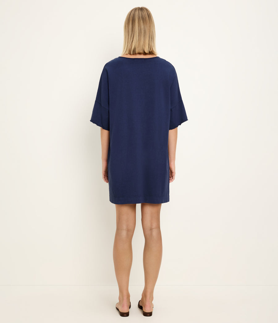 Tamsin Oversized Tee Dress in Nocturnal Blue Side View #NOCTURNAL