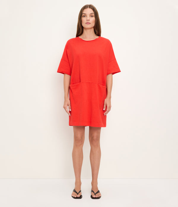 Tamsin Oversized Tee Dress in SAMBA RED Full Body View#SAMBA