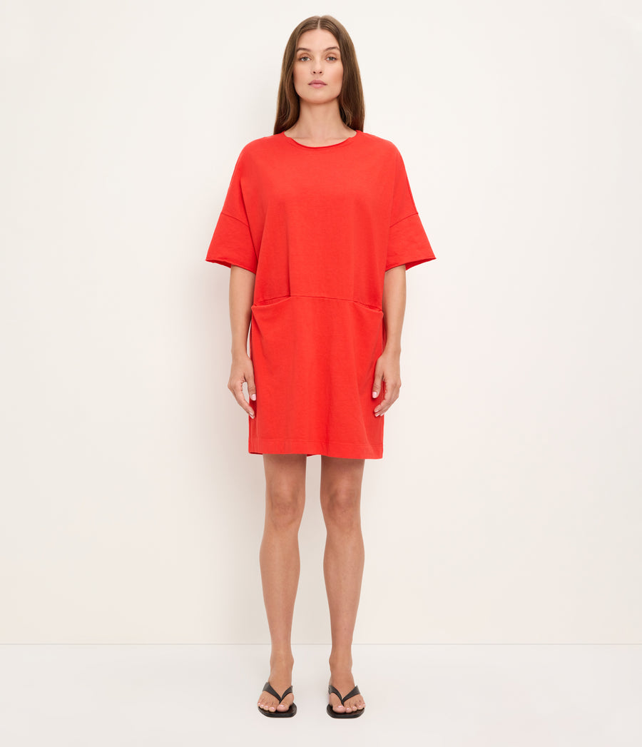 Tamsin Oversized Tee Dress in SAMBA RED Full Body View#SAMBA