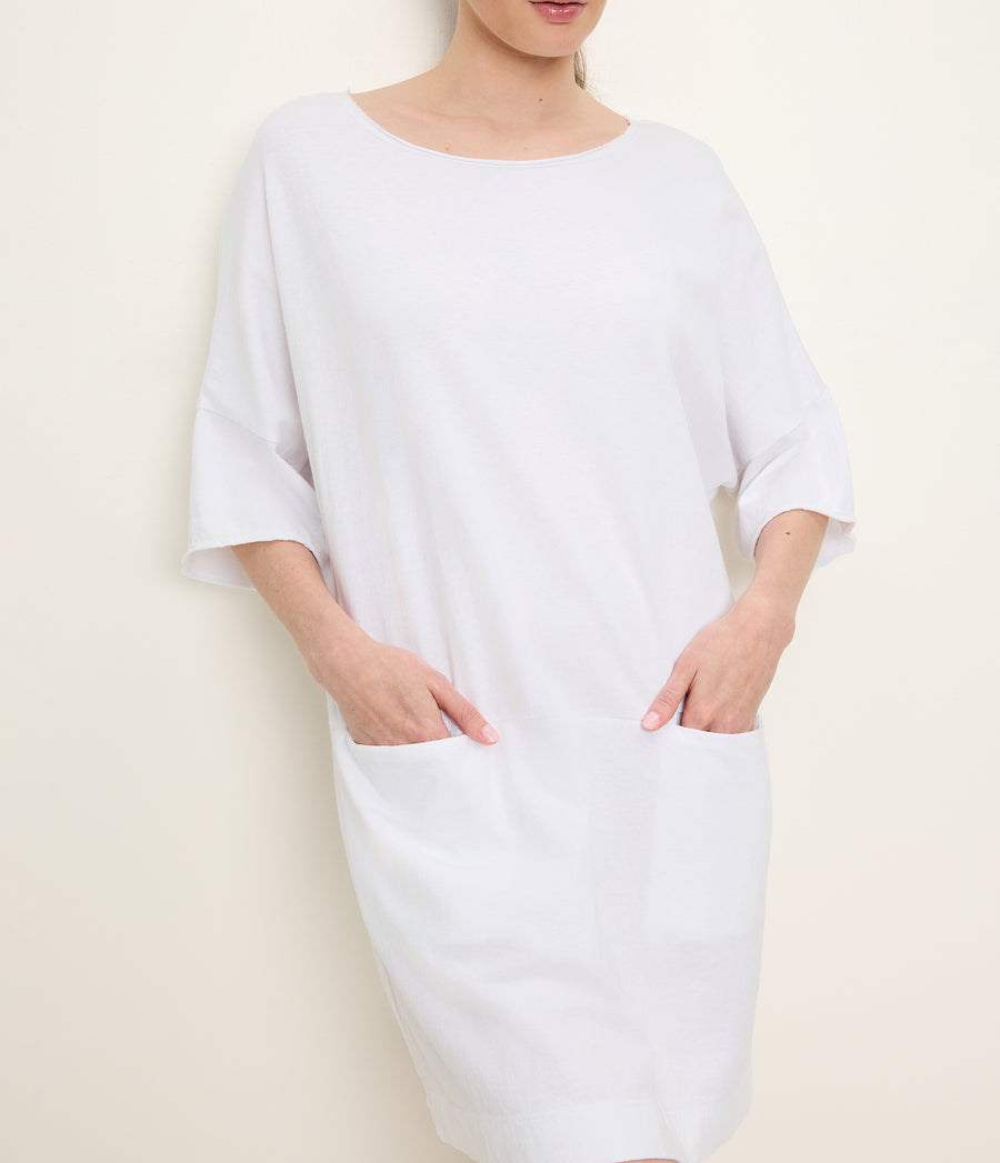 Tamsin Oversized Tee Dress in White Full Body View #WHITE