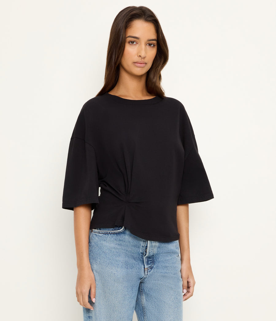 Zinnia Asymmetric Crewneck Tee in Black Side View #BLACK