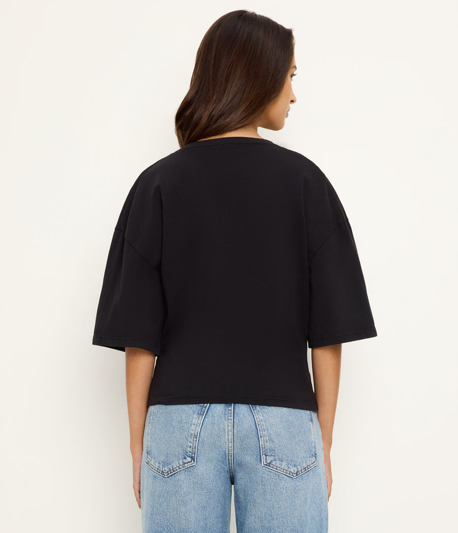 Zinnia Asymmetric Crewneck Tee in Black Back View  #BLACK