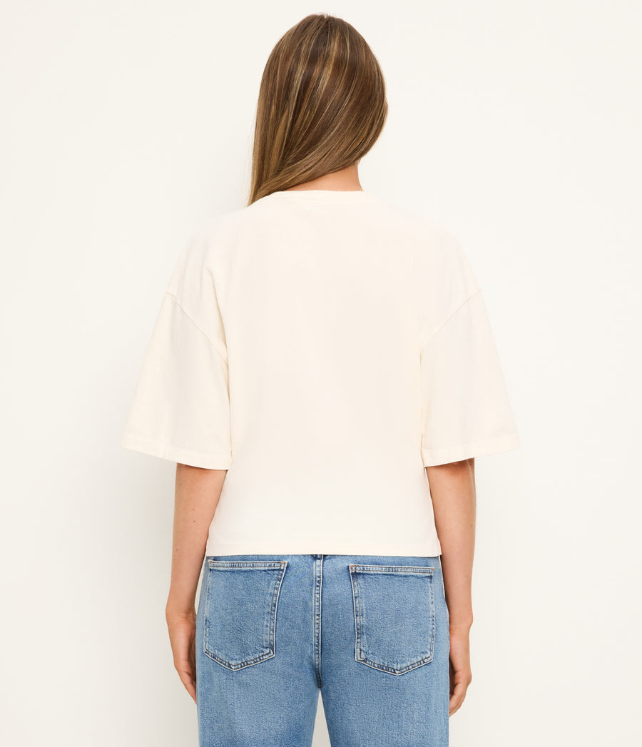 Zinnia Asymmetric Crewneck Tee in Chalk White Back View #CHALK