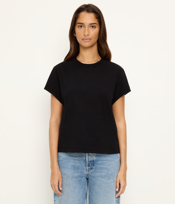 Solene Crewneck Tee in Black Full Body View #BLACK