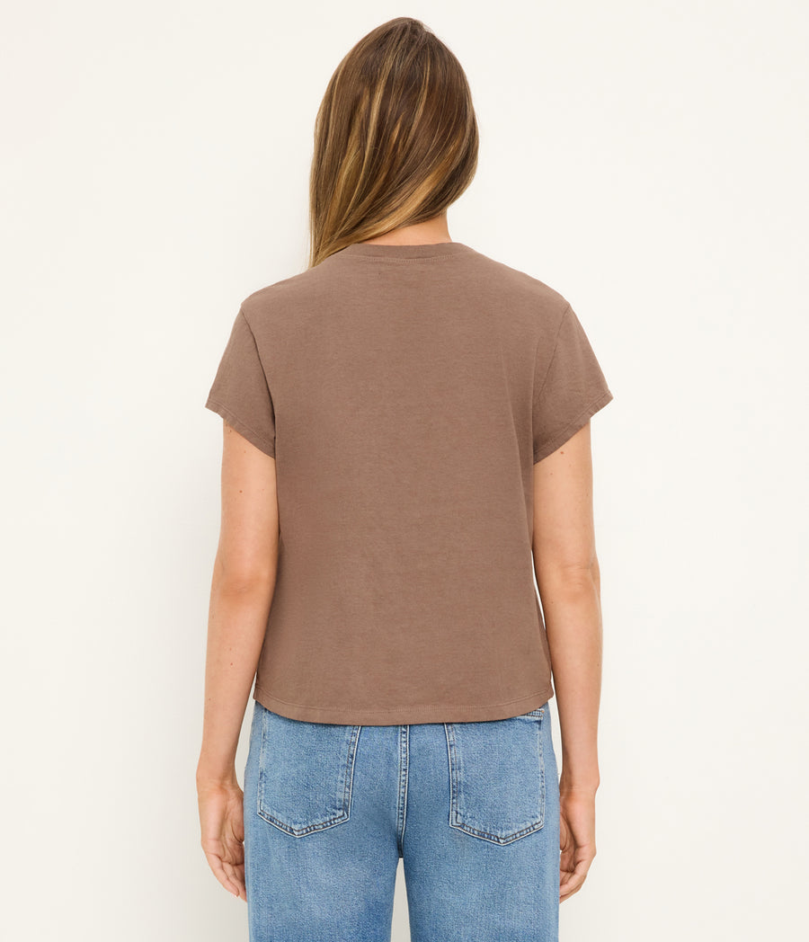 Solene Crewneck Tee in QUICKSAND Brown Back View #QUICKSAND