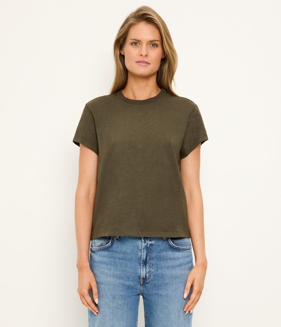 Solene Crewneck Tee in TOPIARY GREEN Full Body View #TOPIARY