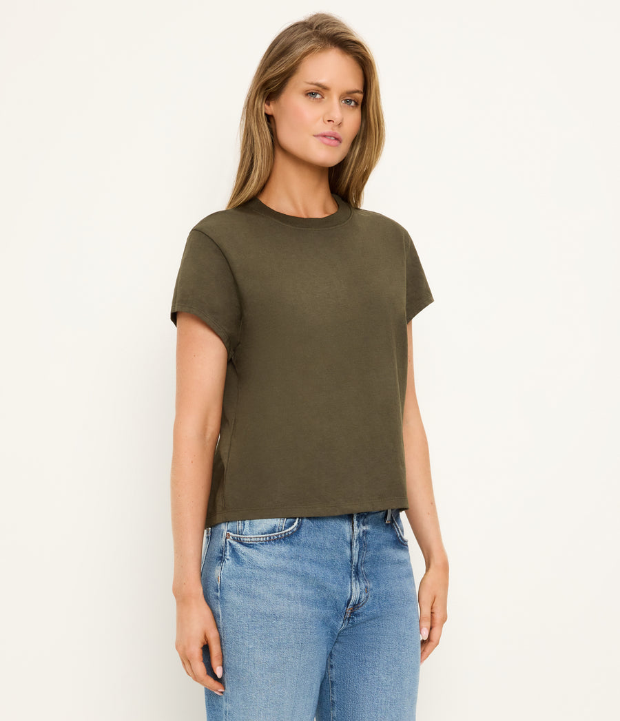 Solene Crewneck Tee in TOPIARY GREEN Side View #TOPIARY
