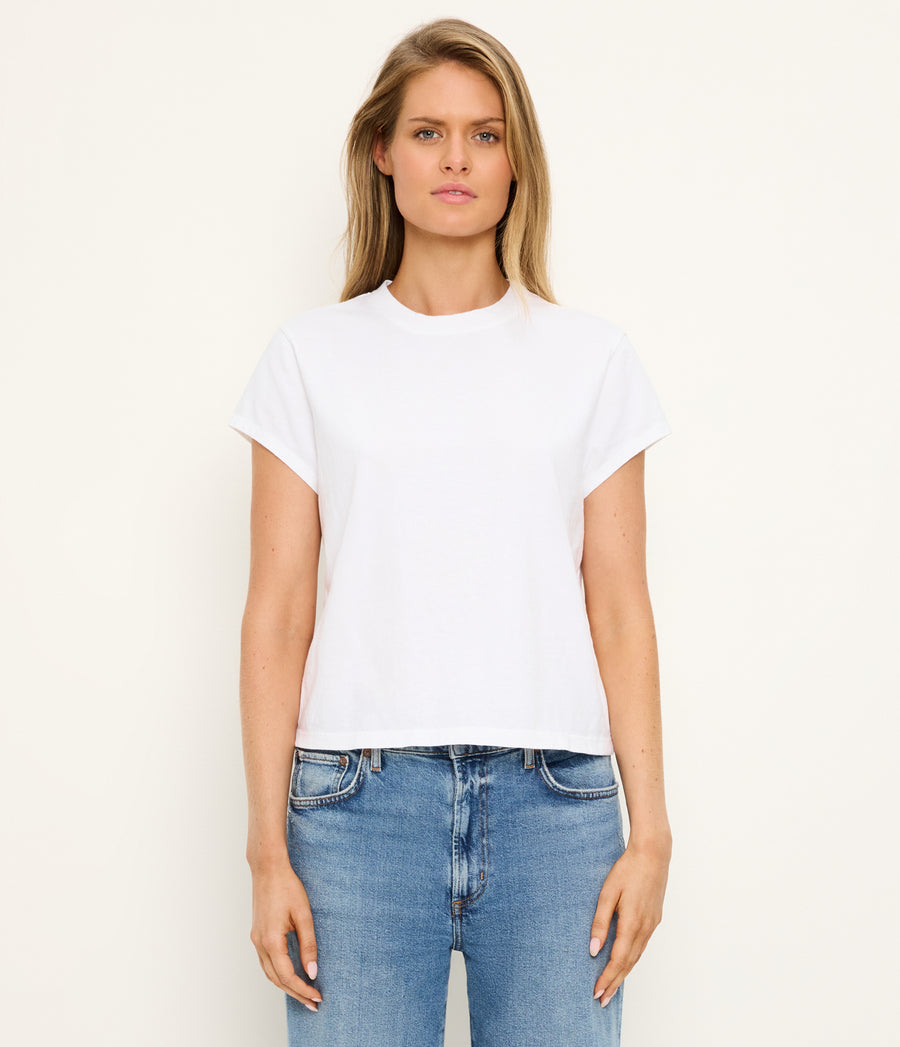 Solene Crewneck Tee in White Full Body View #WHITE