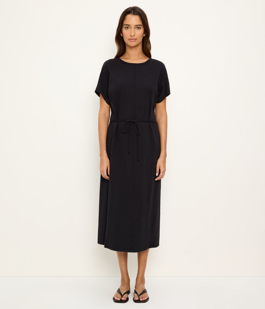 Evangeline Midi Dress in Black Full Body View #BLACK