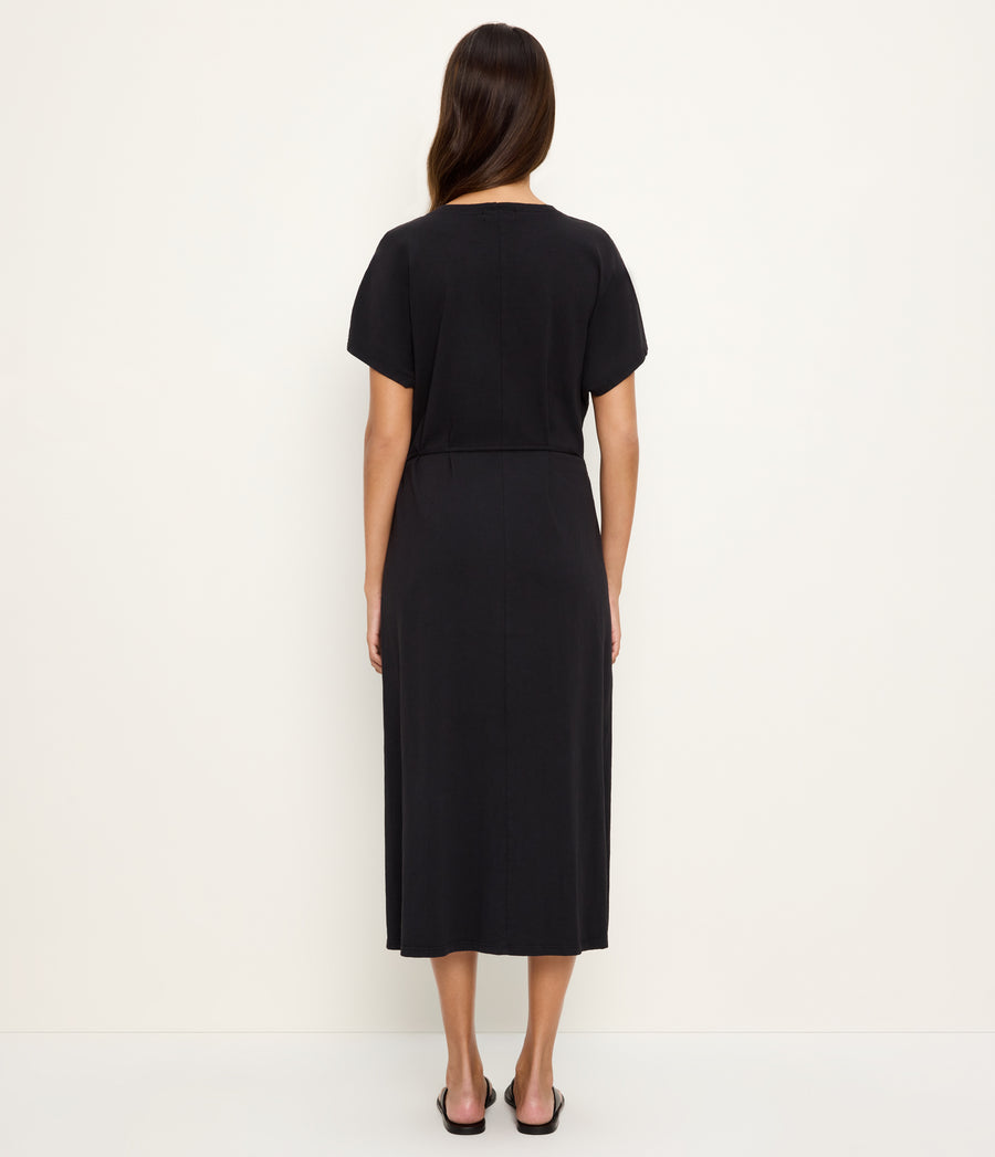 Evangeline Midi Dress in Black Back View  #BLACK