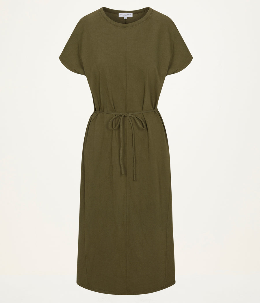 Evangeline Midi Dress  in TOPIARY GREEN  Close up View #TOPIARY