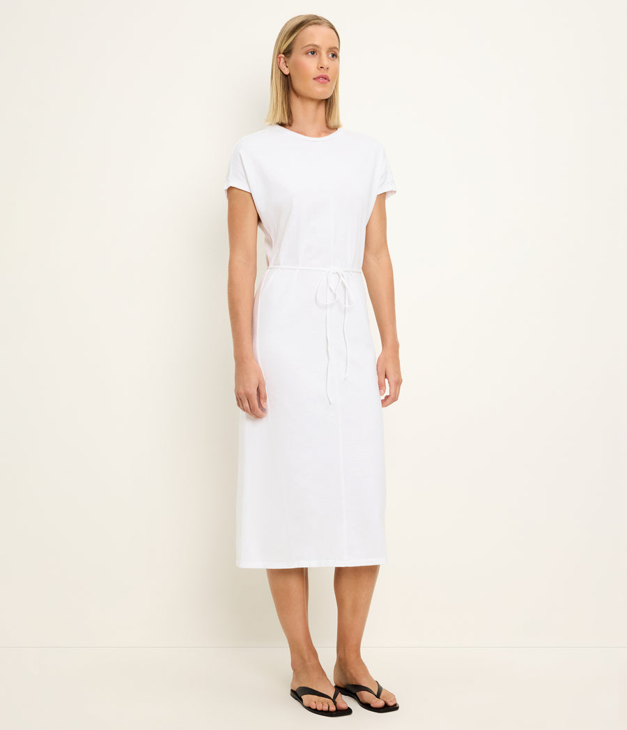 Evangeline Midi Dress in White Side View #WHITE