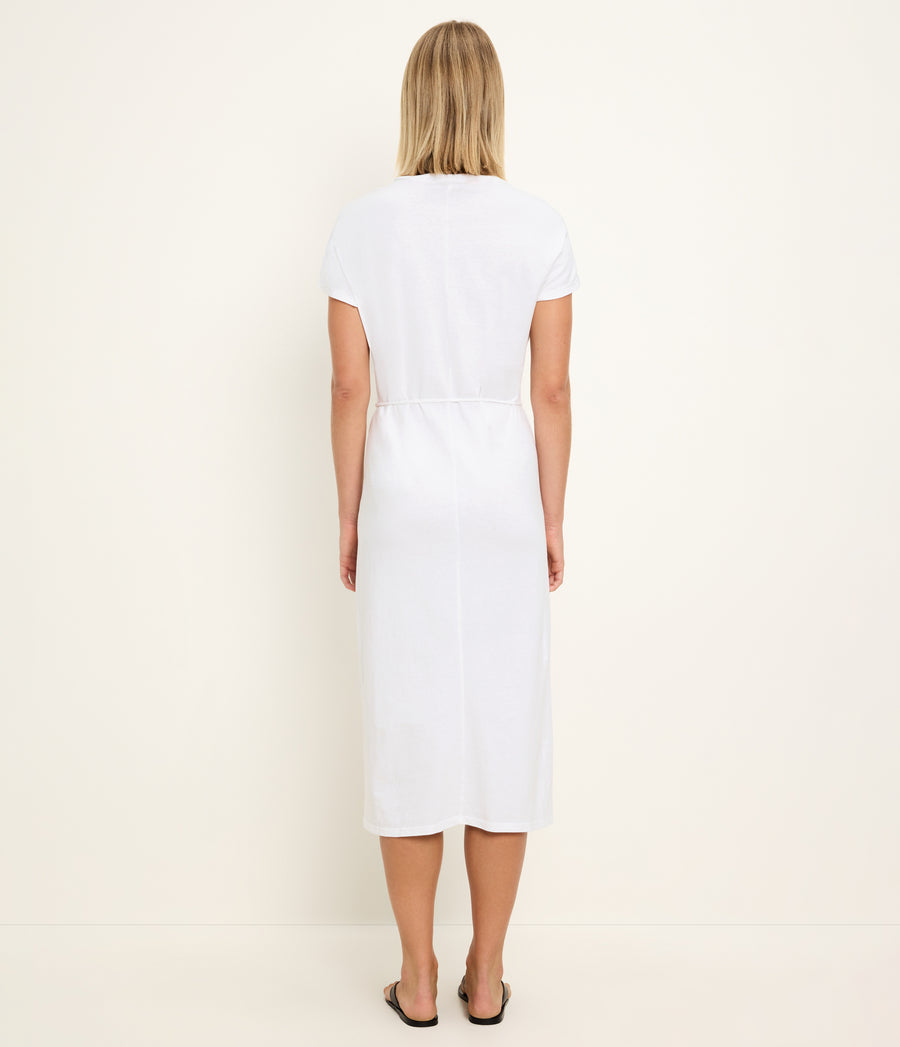Evangeline Midi Dress in White Back View  #WHITE