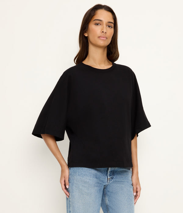 Callista Cape Sleeve Tee in Black Full Body View #BLACK