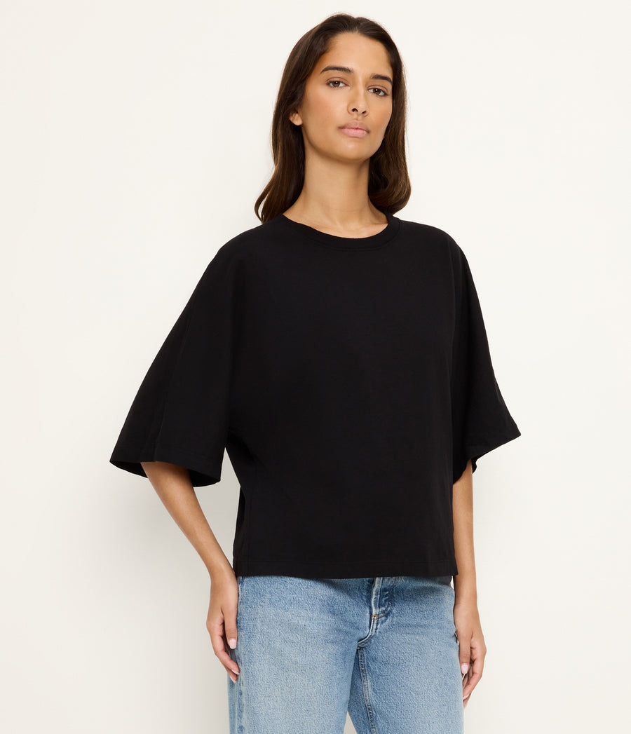 Callista Cape Sleeve Tee in Black Full Body View #BLACK
