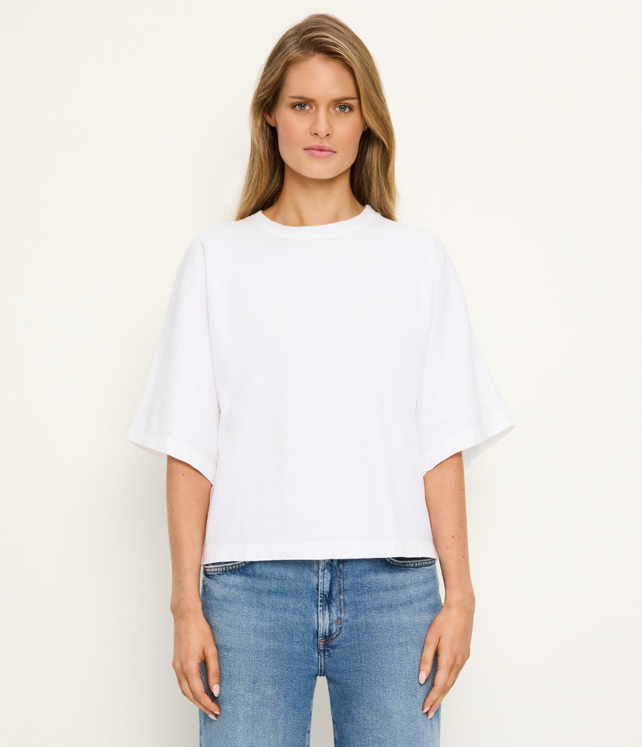 Callista Cape Sleeve Tee in White Full Body View#WHITE