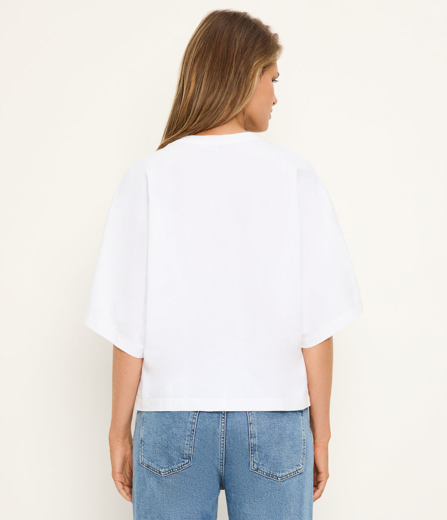 Callista Cape Sleeve Tee in White Back View  #WHITE