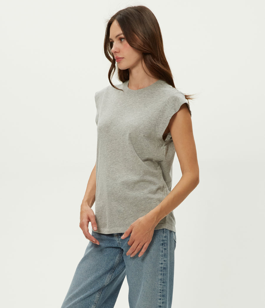 Joey Power Shoulder Tee in Heather Grey Side View #HEATHER GREY
