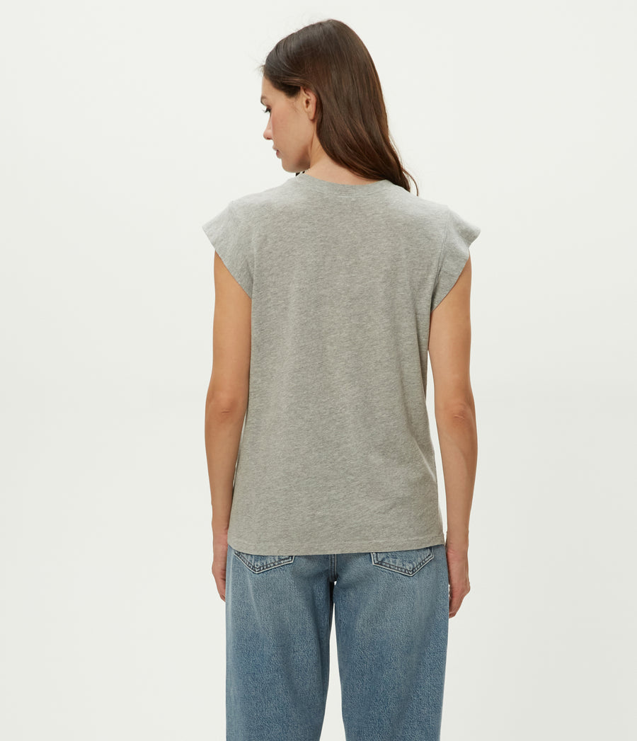 Joey Power Shoulder Tee in Heather Grey Back View #HEATHER GREY
