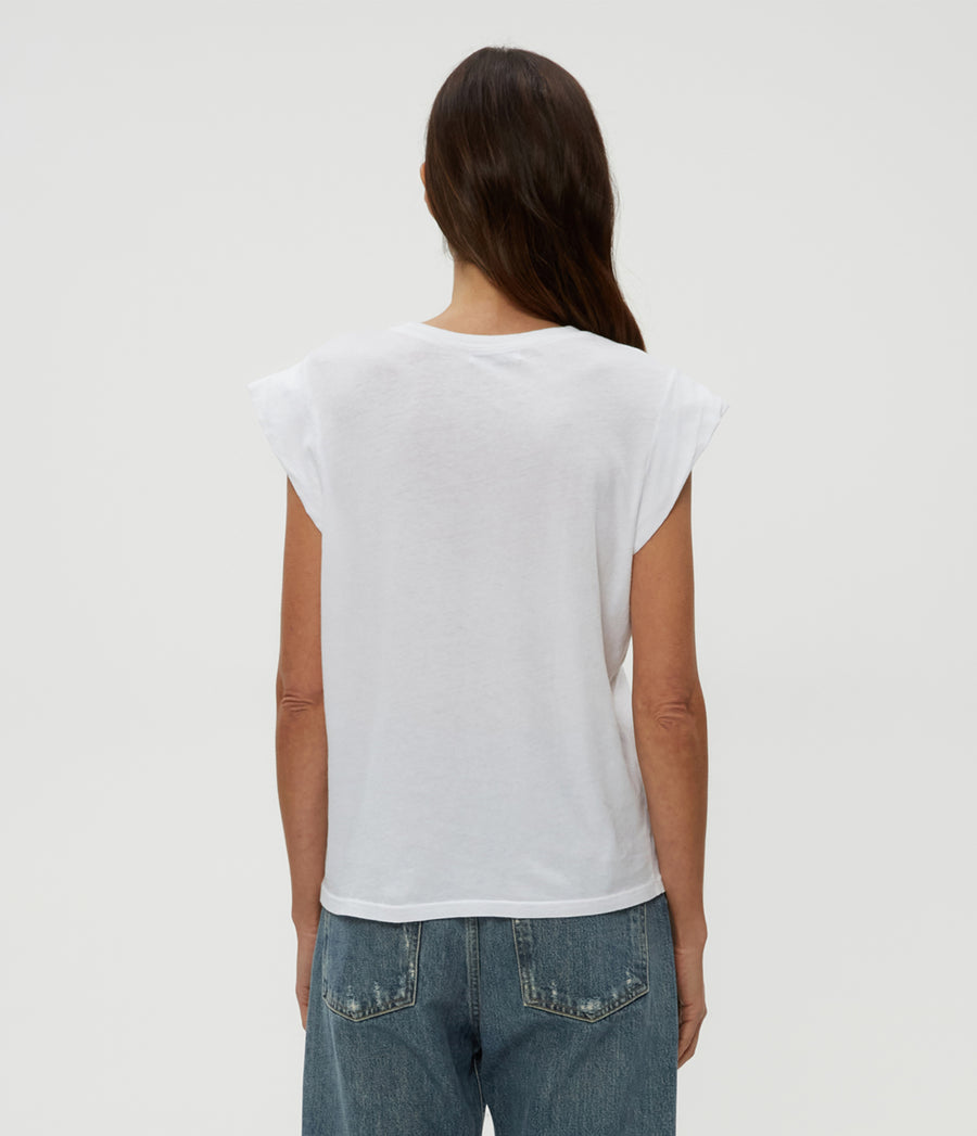 Joey Power Shoulder Tee in White  Back View #WHITE