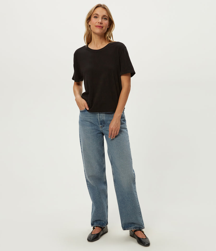 Blake Cropped Tee in Black Full Body View #BLACK