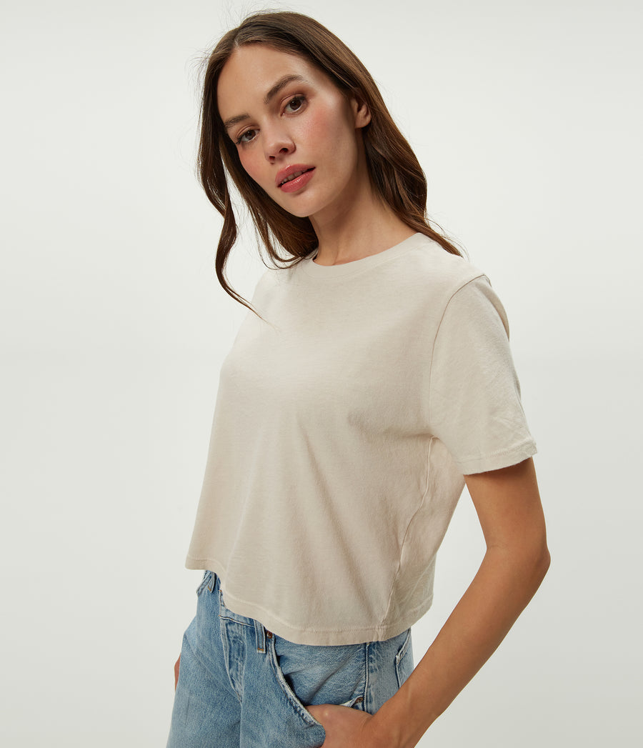 Blake Cropped Tee in Cement Beige Side View #CEMENT